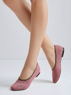 Lori Goldstein pink brown‎ trim knit uppers leather sole flats size 8M